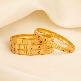 Ornate Floral Pattern Gold Bangles