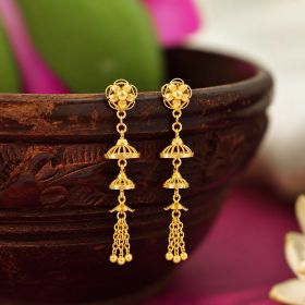 Layered Jhumka Tassel Gold Earrings
