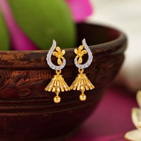 Floral Swirl Gold Jhumka Earrings