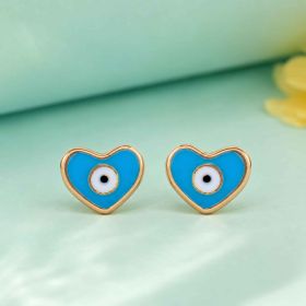 Blue Heart Charm Gold Earrings