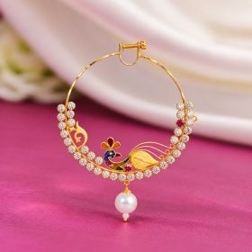 Elegant Peacock Radiance Gold Nath
