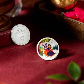 Aisshpra 999 Purity 10 gm Radha Krishna Motif Silver Coin 