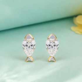Crystal Fish Charm Gold Earrings