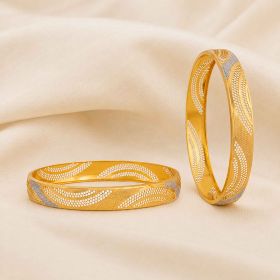Dual Tone Wave Pattern Gold Bangles