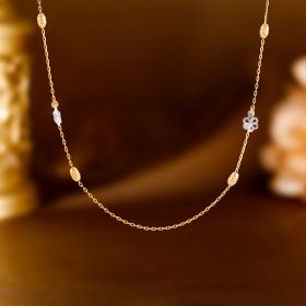 Textured Floral and Leaf Charms Gold Chain