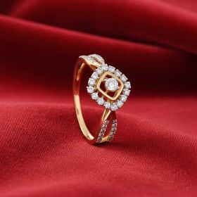 Modern Symmetry Halo Pave Set Diamond Ring