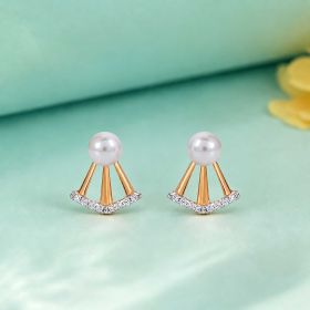 Pearl V-Line Rose Gold Earrings