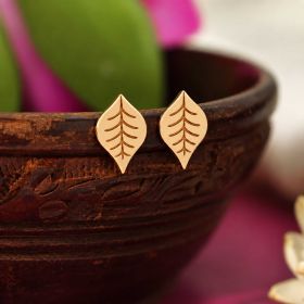 Engraved Leaf Design Gold Earrings