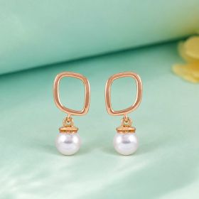 Geometric Square Pearl Rose Gold Earrings