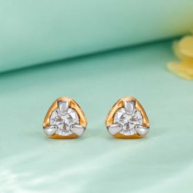 Round Solitaire Frame Gold Earrings