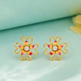 Colourful Floral Gold Earrings