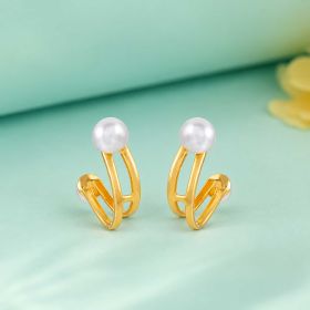 Modern Pearl Curve Gold Earrings