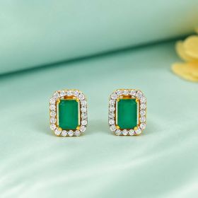 Sparkling Green Halo Gold Earrings