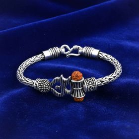 Rudraksha Beads Braided Texture Silver Bracelet