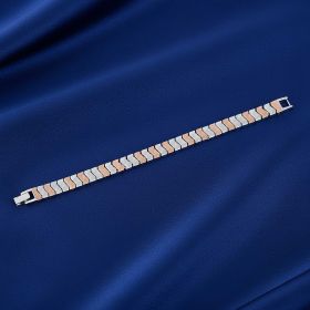 Dual-Tone Diagonal Elegance Silver Bracelet