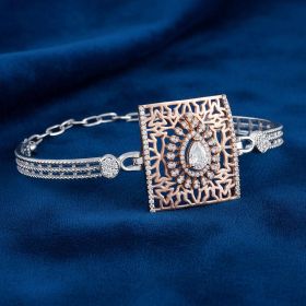 Square Frame Filigree Detailing Silver Bracelet