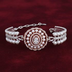 Double Row Circular Motif Silver Bracelet 