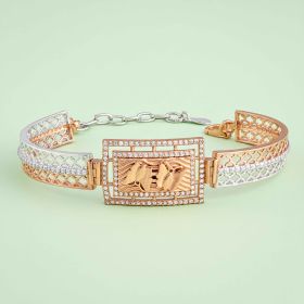 Alternating Lattice Patterns Dual Tone Silver Bracelet