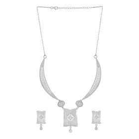 Graceful Rectangular Pendant Silver Necklace Set