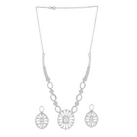 Sunburst Inspired Motif Silver Necklace Set
