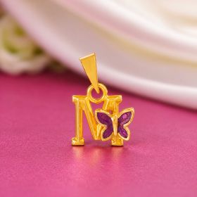 Purple Wing Alphabet M Gold Locket