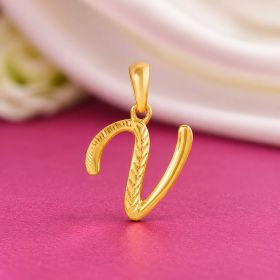 Textured Curve Alphabet V Gold Locket