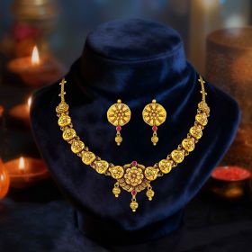 Sacred Artistry Gold Short Temple Necklace Set