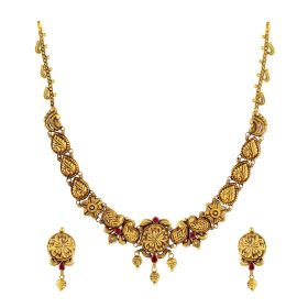Intricate floral Design Gold Temple Necklace Set