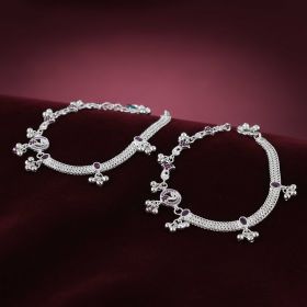 Traditional Flair Beaded Silver Payal 