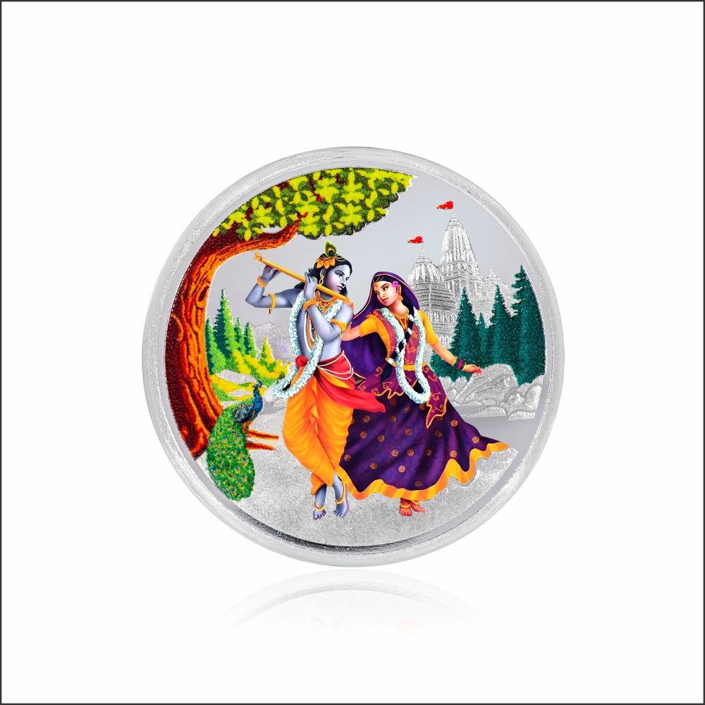 Aisshpra 999 Purity 10 gram Radha Krishna Motif Silver Coin 