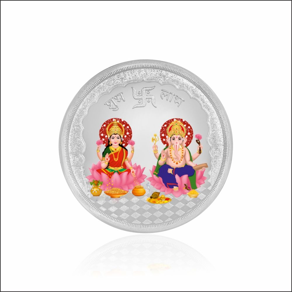 Aisshpra 999 Purity 10 Gram Lakshmi and Ganesha Design Silver Coin