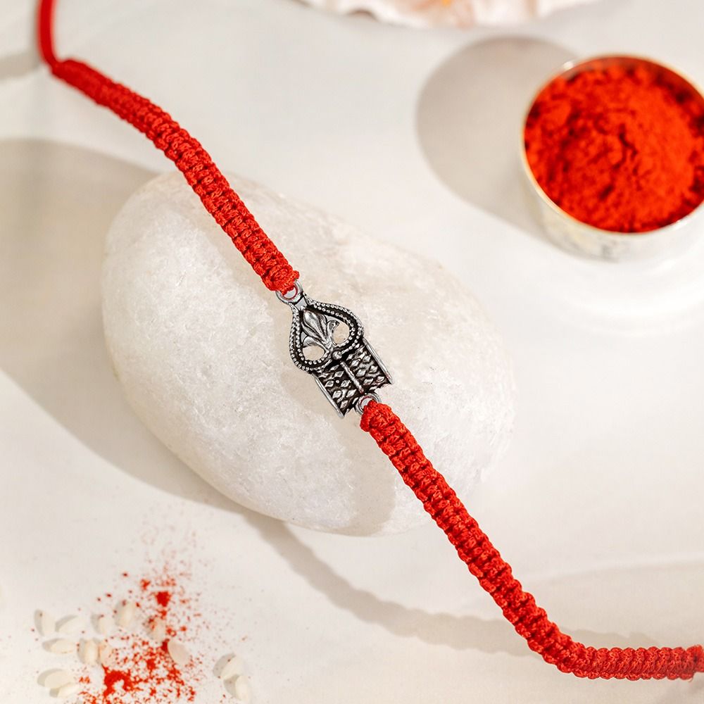 Divine Shiv Damru Trishul 925 Stamped Silver Rakhi