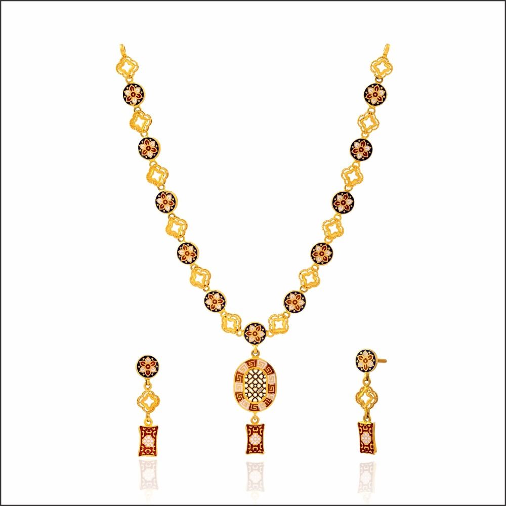 Delightful Meena Design Gold Necklace Set