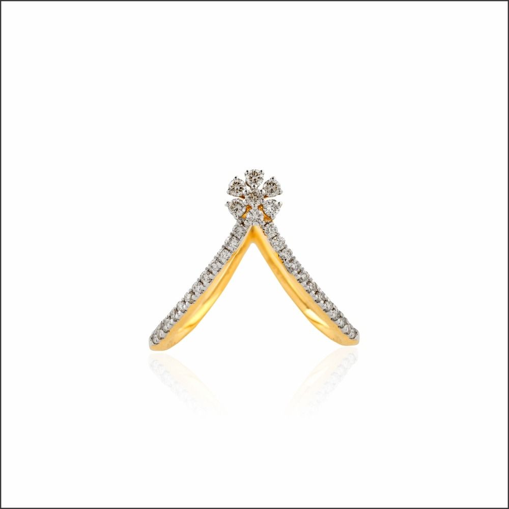 Gracious V-Shaped Diamond Cluster Ring