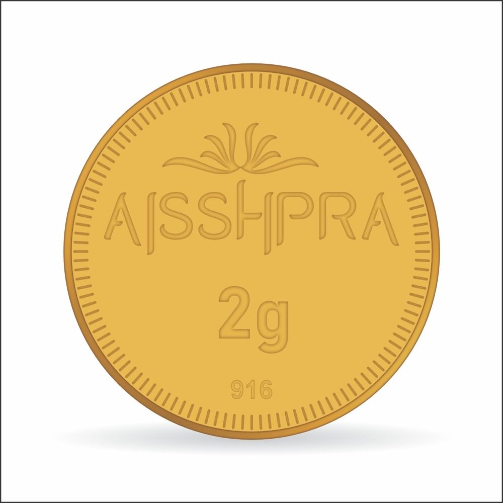 Aisshpra 2 gram Gold Coin or Bar in 22 Karat (916 Purity) Ideal for Gifting or Personal Investment