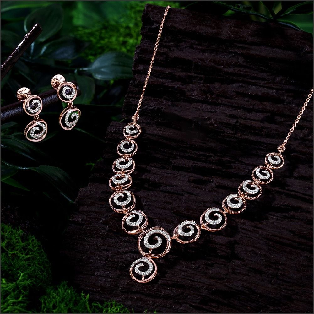 Elegant Swirl Diamond Necklace Set
