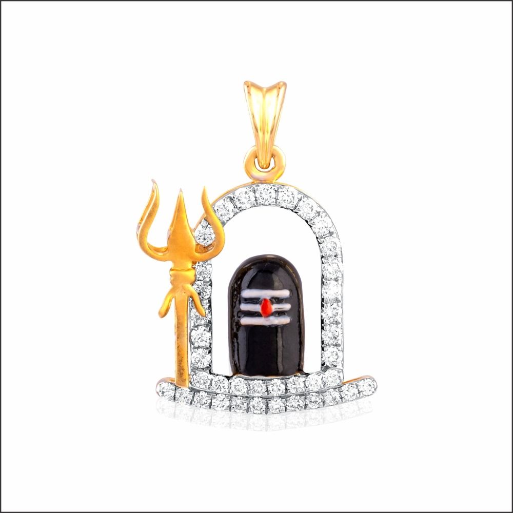 Aisshpra Divine Shiv Ling & Shiv Trishul Gold & Diamond Locket in 18 Kt 
