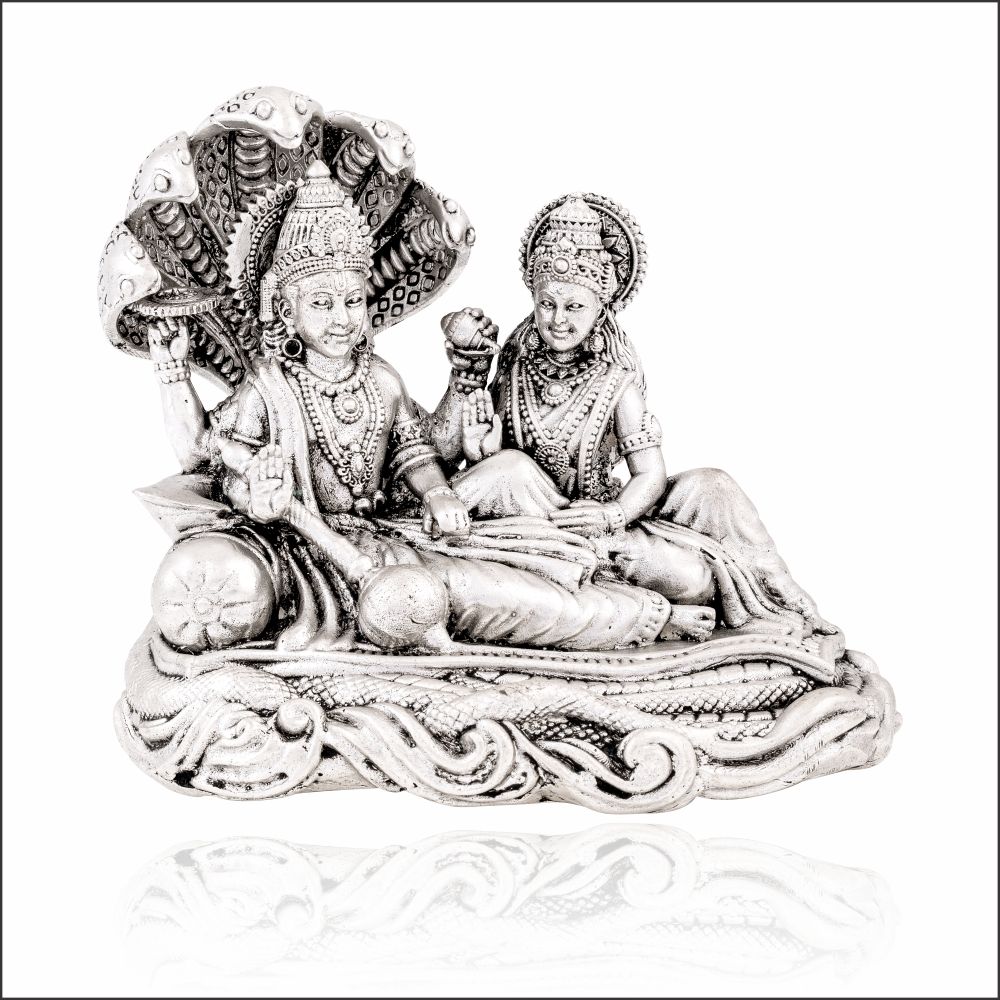 Aisshpra 92.5 Purity Divine Lakshmi & Vishnu on Sheshnag Silver Idol Devotional Items