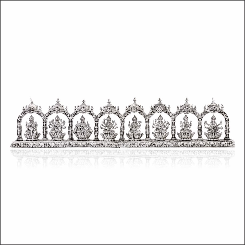 Aisshpra 92.5 Purity Antique Style Goddess Ashtalakshmi Silver Idol Set 
