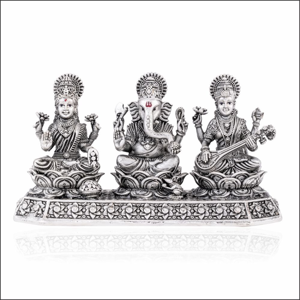 Aisshpra 92.5 Purity Antique Style Lord Lakshmi Ganesh Saraswati Silver Idol