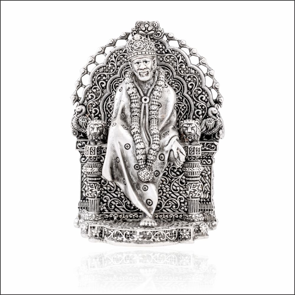 Aisshpra 92.5 Purity Lord Sai Baba Silver Idol Antique Style Devotional Items