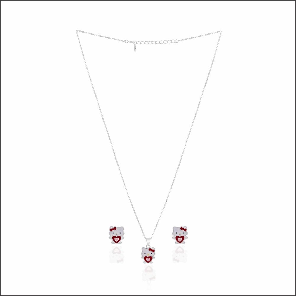 Aisshpra 92.5 Purity Silver Hello Kitty Chain Set Cartoon Design Jewellery for Kids