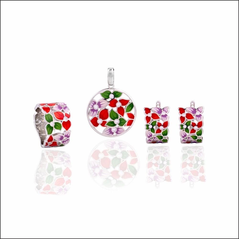 Aisshpra 92.5 Purity Fancy Silver Pendant Set Comes with a Set of Matching Earrings & Ring