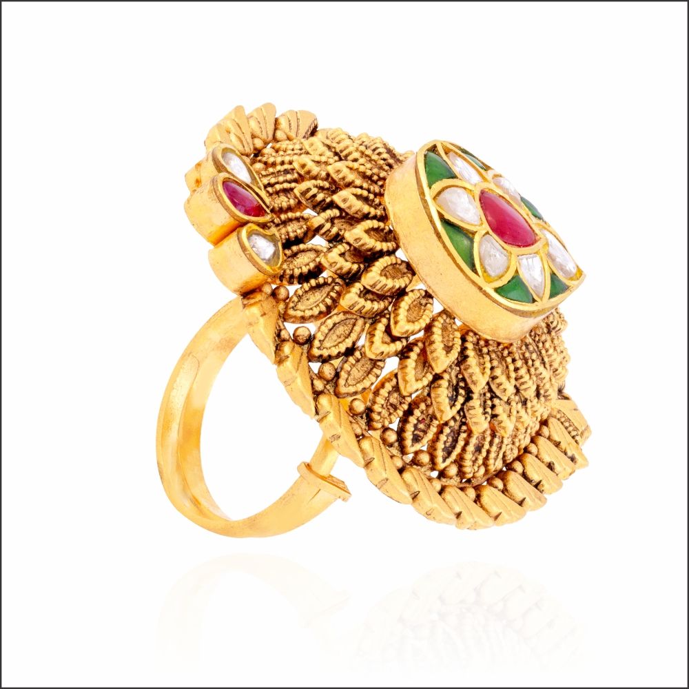 Aisshpra Gold Cocktail Ring in 22 Kt Meena Design Wedding Jewellery for Women 