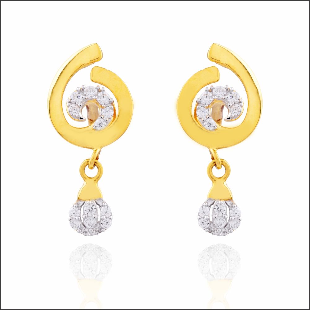 Aisshpra Gold Drop Earrings in 18 Kt for Kids Studded with Signity Stones  