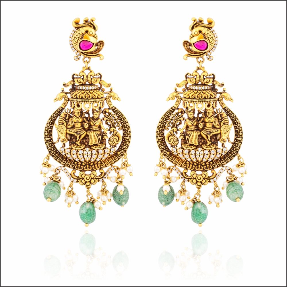 Aisshpra Temple Design Gold Earrings in 22 Kt Bridal Wedding Jewellery