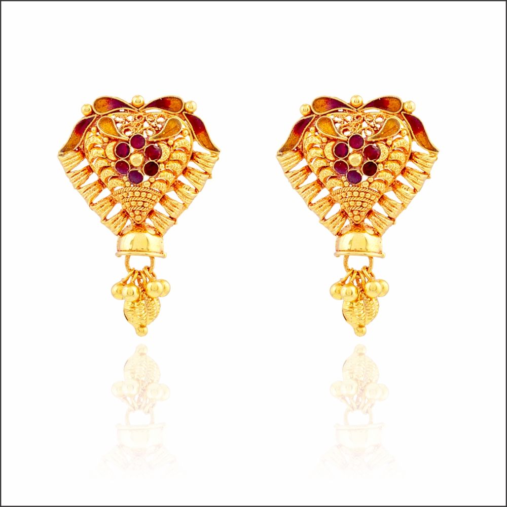 Aisshpra Gold Earrings in 18 Kt Traditional Geru Design Jewellery for Women