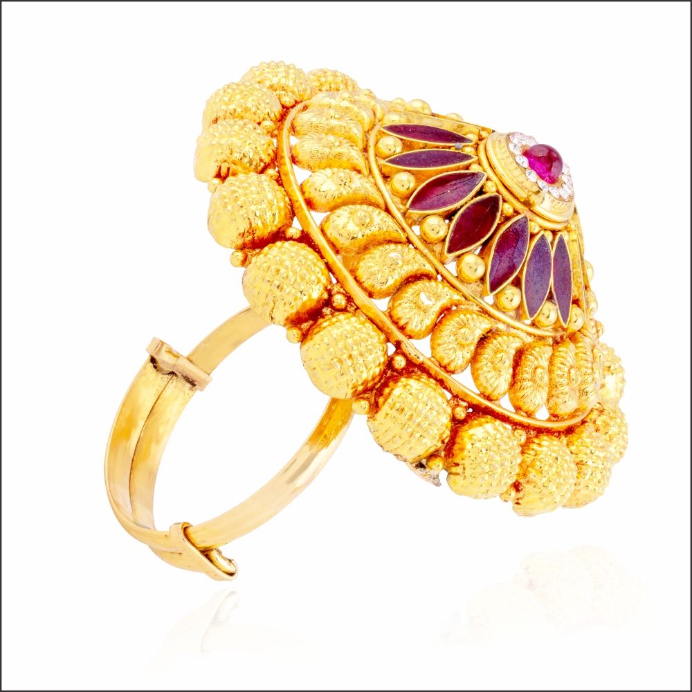 Aisshpra Elegant Gold Cocktail Ring in 18 Kt Meena Design Wedding Jewellery for Women