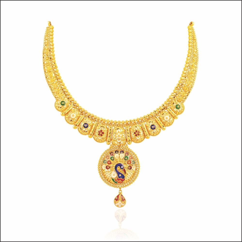 Aisshpra Meena Design Gold Short Necklace in 22 Kt Traditional Wear Jewellery for Women