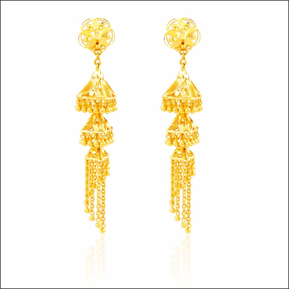 Aisshpra Gold Jhumka Earrings in 18 Kt Classic Party Wear Jewellery for Women